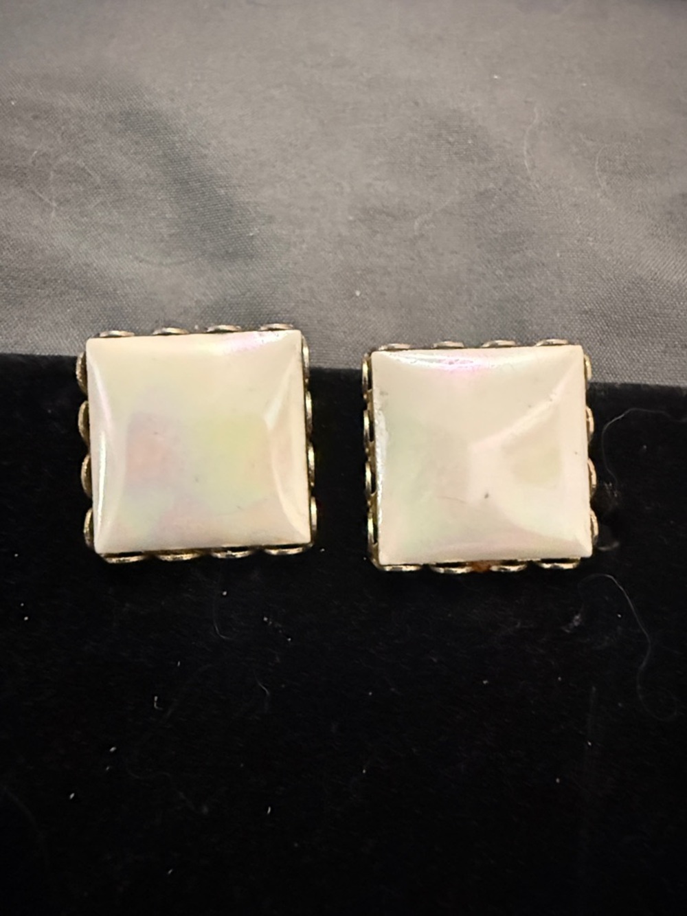 Iridescent Cream Square screw back Earrings - Women Jewelry